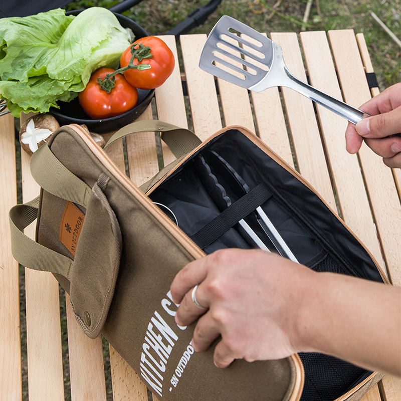 Camping Cooking Organizer - 8-teiliges Camping-Kochgeschirr-Set Tragbare Tasche Outdoor-Reise-Utensilien Aufbewahrungstasche