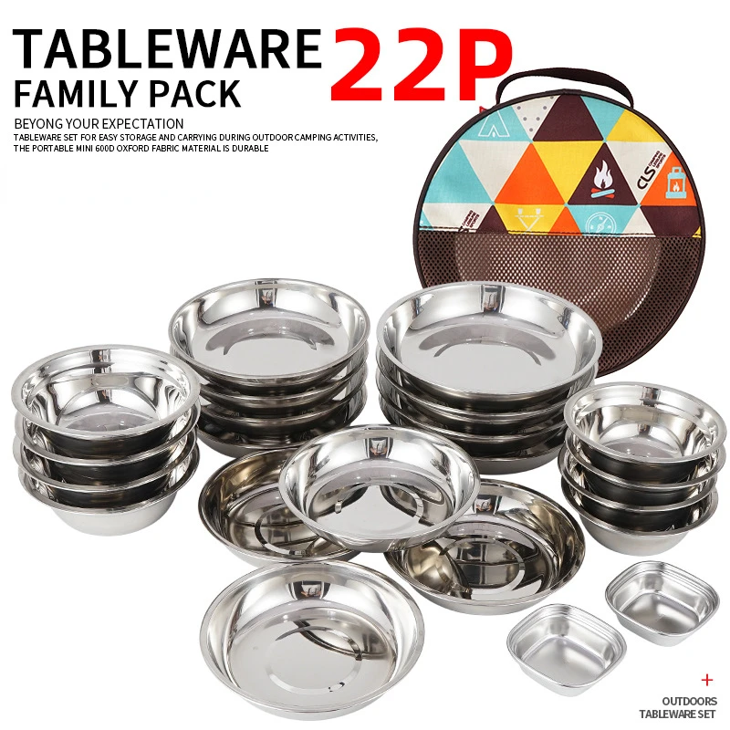 Camping Cooking Dining Set - 22-teiliges tragbares Camping-Essgeschirr-Set, Outdoor-BBQ-Geschirr, Töpfe, Schüsseln