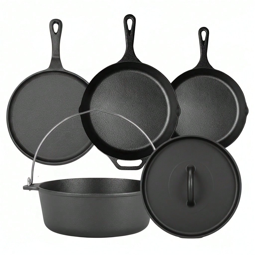 Camp Dutch Oven Cast - PACILACK Gusseisen-Topf- und Pfannen-Set, 4-teiliges vorgefertigtes
