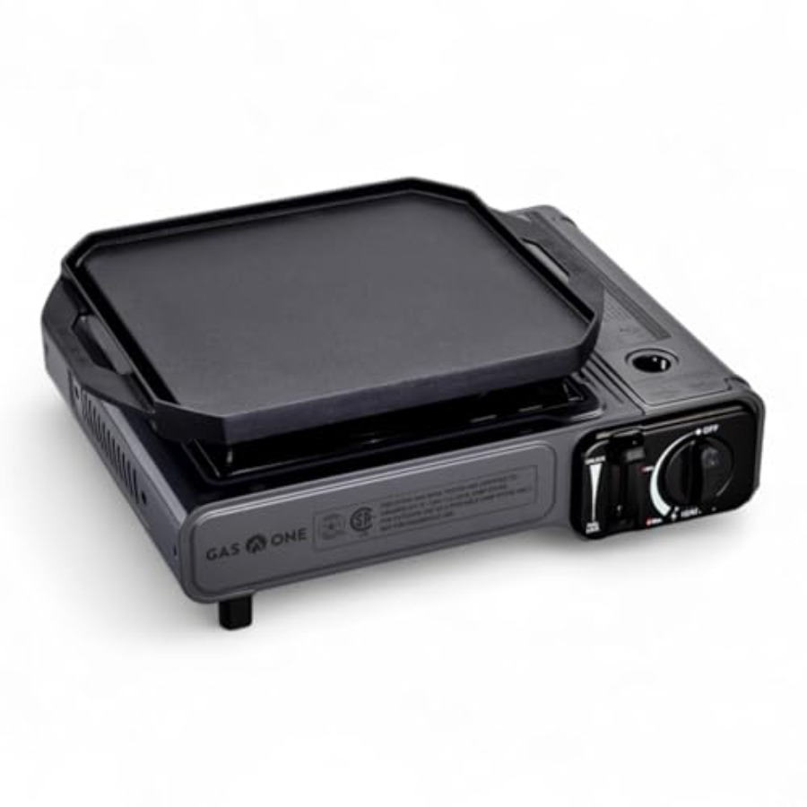 Camping Cooking Flat Top - GasOne GS-1000G-KIT Butan-Gaskocher mit Flachgrillplatte, Butan-Grill,