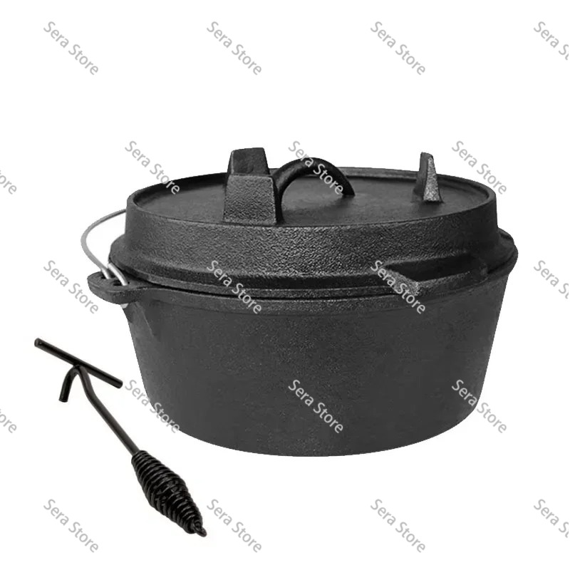 Camp Dutch Oven Cast - 25cm Gusseisen-Campingtopf, tragbarer Multifunktions-Kochtopf für Outdoor,