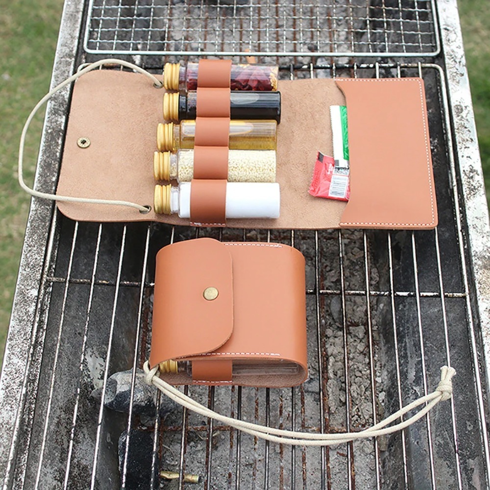 Camping Cooking Container - Outdoor Camping Gewürzflasche Set Tragbare Leder