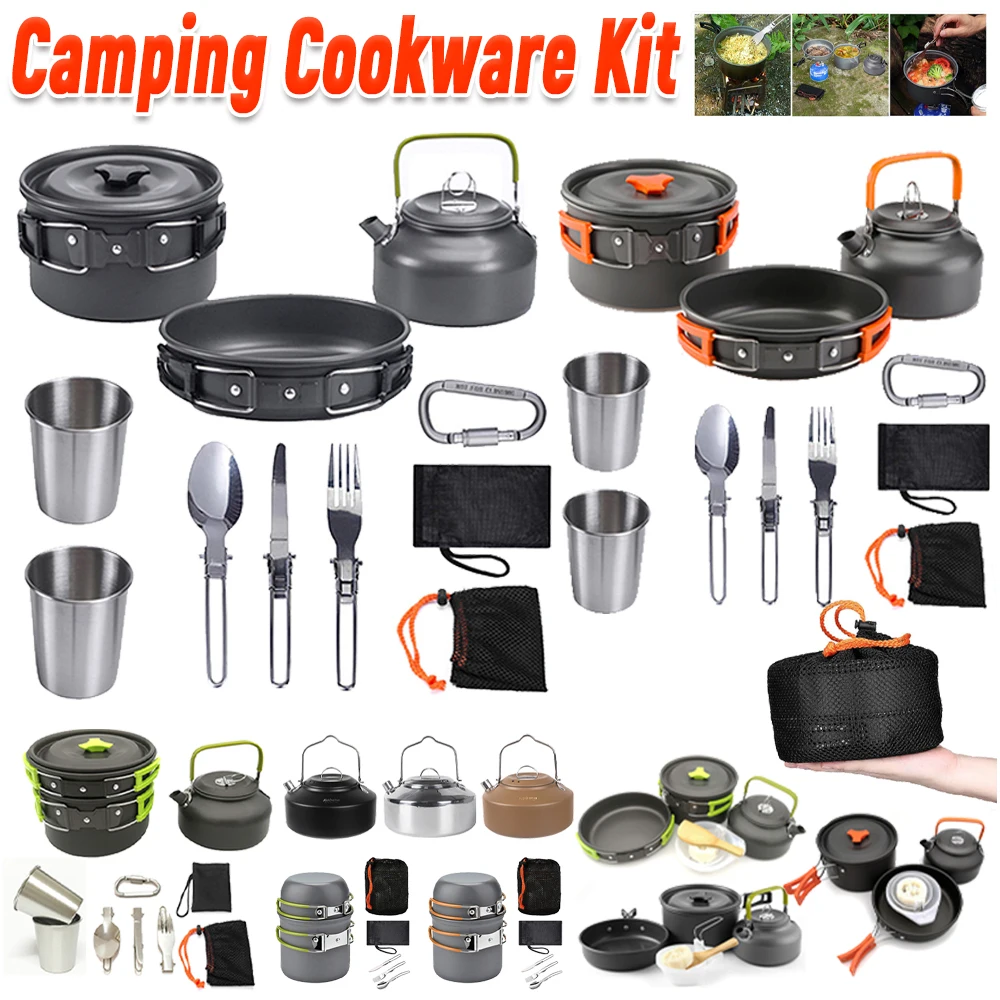 Camping Hiking Cooking - Camping-Kochgeschirr-Set, Wasserkocher, Topf, Pfanne, Kochset, tragbar,