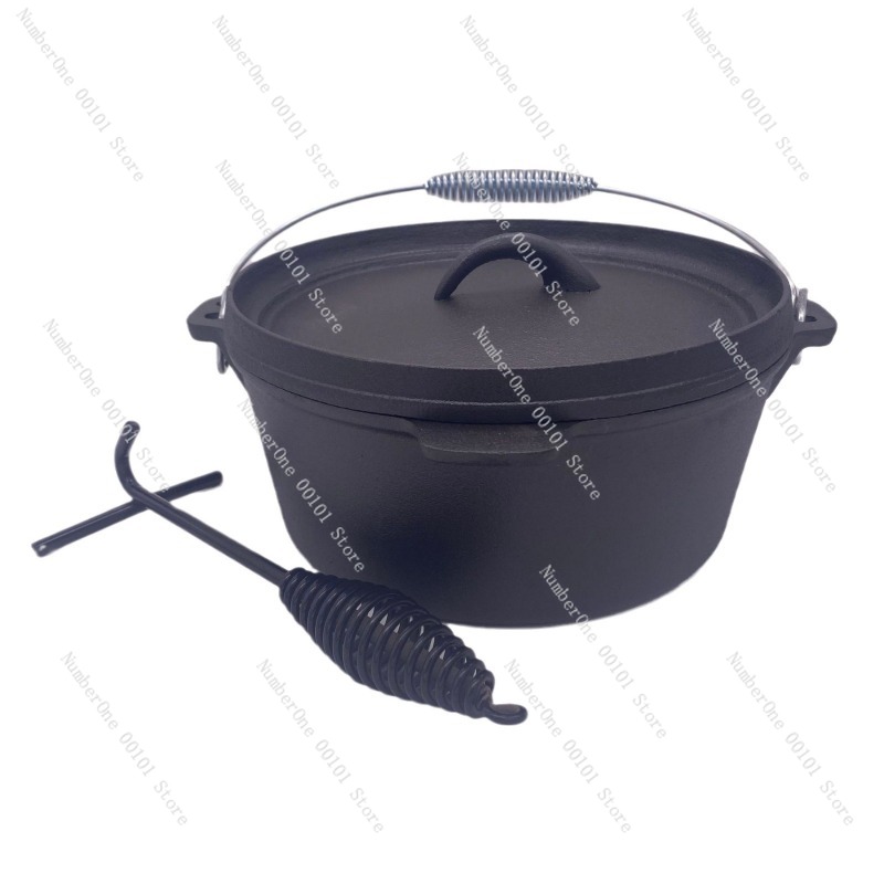 Camp Dutch Oven Cast - Robuster Gusseisen-Dutch-Oven 25cm, Camping-Schmortopf, verdickter Hängekessel